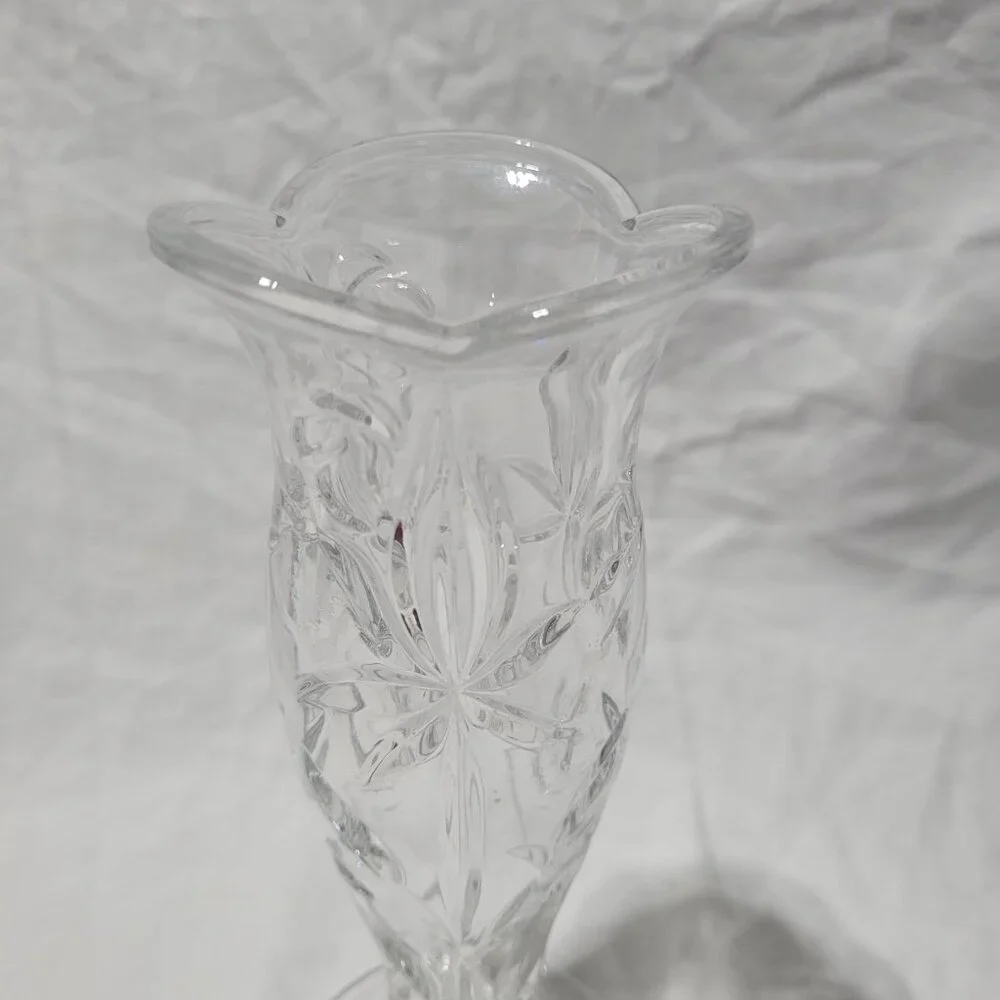 Gorham Etched Flower Bud Vase Fine Crystal Clear 8 in Czech Republic Etched